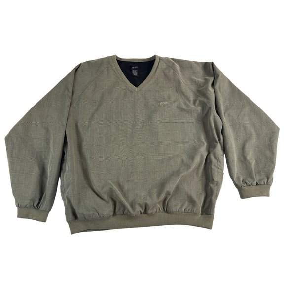 IZOD Men's Golf Pullover V Neck Windbreaker Sweater L Tan Pattern Vintage Style - Picture 1 of 8